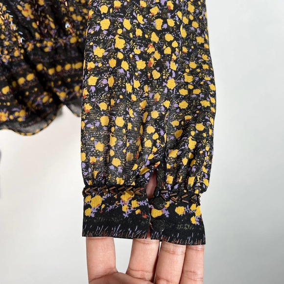 Free People Women's If I Had You Top M Floral Beaded Embellished Peplum Blouse - Picture 9 of 12